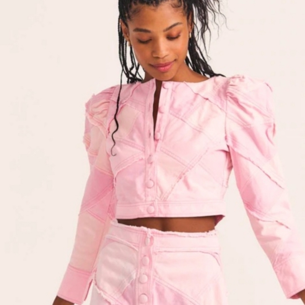 Loveshackfancy Eleora Patchwork Cropped Cotton Ja… - image 1